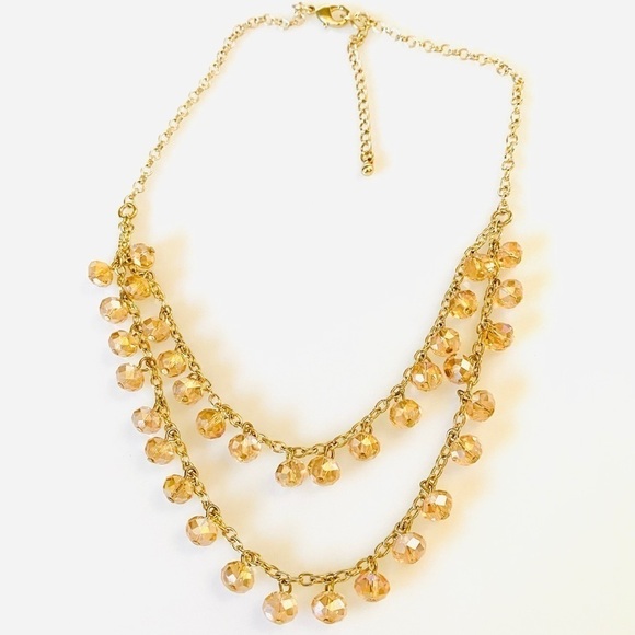 Crystal Fashion Necklace Light Peach Gold Tone 18” - Picture 7 of 7